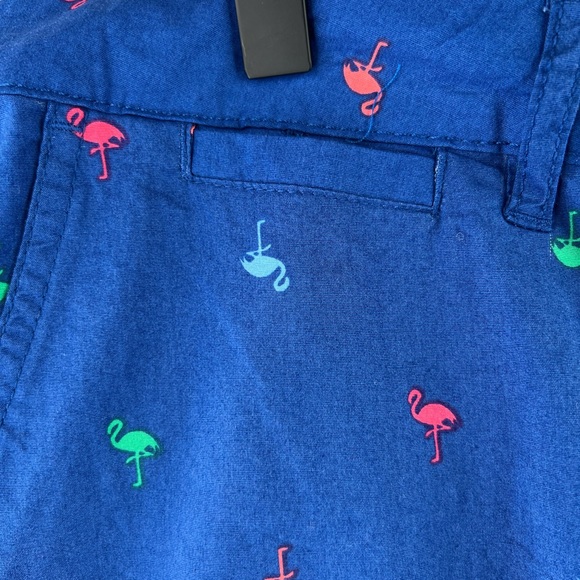 DASH WOMENS NAVY STRETCH POPLIN FLAMINGO PRINT FLAT FRONT SHORTS - Picture 4 of 4